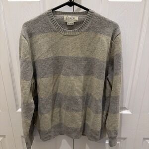 J.Crew Women's XL Gray Striped Lambswool Crewneck Sweater Long Sleeve Knit